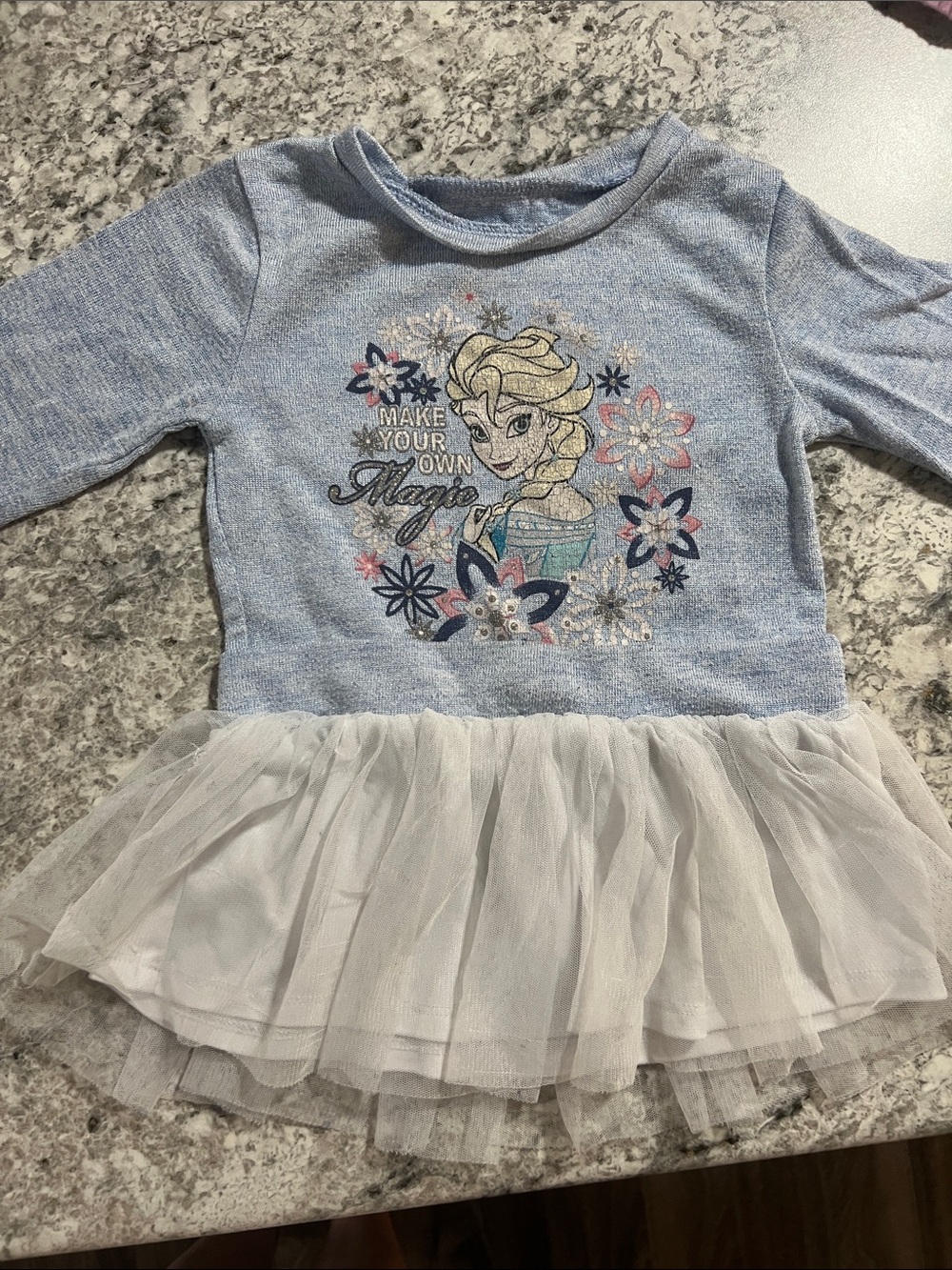 Girls Light Blue Elsa Graphic Tulle Dress Top - "Make Your Own Magic"
